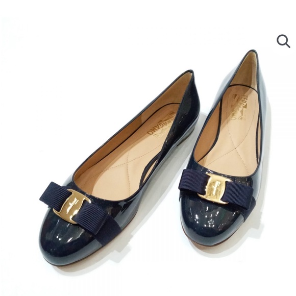 Salvatore Ferragamo Shoes - Salvatore Ferragamo Varino Flats Patent Calf Oxford Blue Size 8